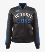 Show Time Detroit Lions Black Satin Bomber Jacket For Unisex