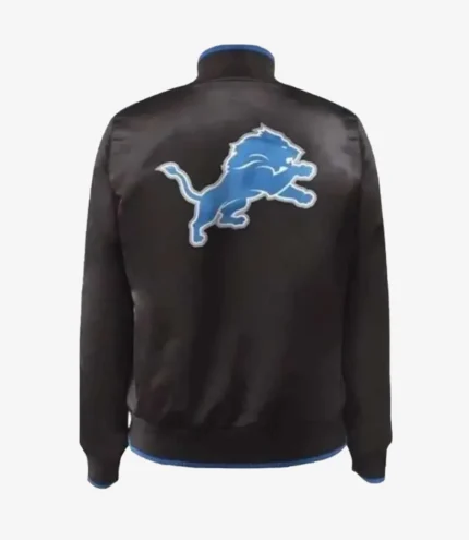 Show Time Detroit Lions Black Satin Bomber Jacket
