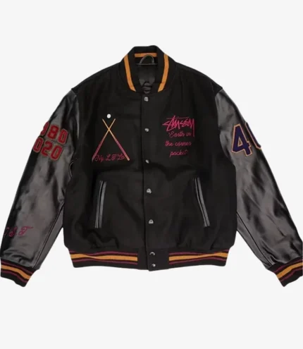 Unisex Stussy 40th Anniversary IST Full-Snap Black Varsity Jacket