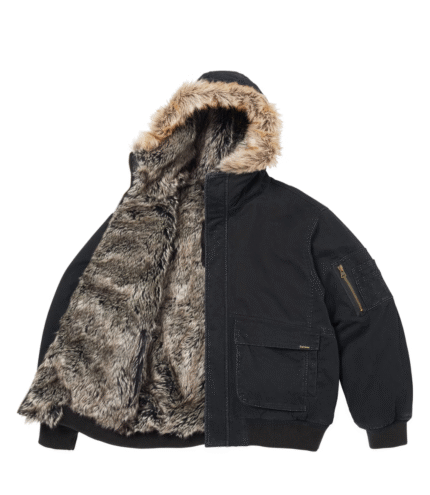 Supreme Reversible Faux Fur Hooded Work Jacket Black 2