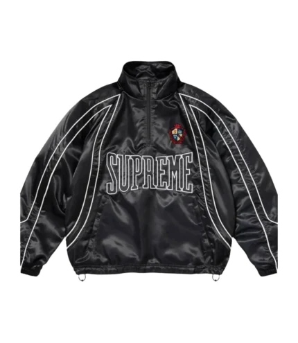 Unisex Supreme Satin-Trim Half-Zip Black Jacket