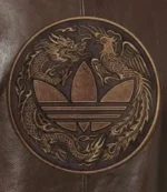 Adidas Chinese New Year Brown Leather Bomber Jacket For Unisex
