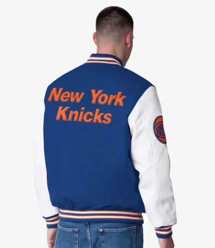 New York Knicks G-III Sports by Carl Banks Blue Moneyball Wool & Leather Full-Snap Varsity Jacket