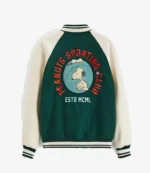 Snoopy Peanuts Patch Green Varsity Bomber Jacket