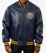 Varsity Denver Nuggets Navy Blue Leather Jacket For Unisex