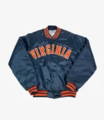 Virginia 80’s Blue Satin Varsity Bomber Jacket For Unisex