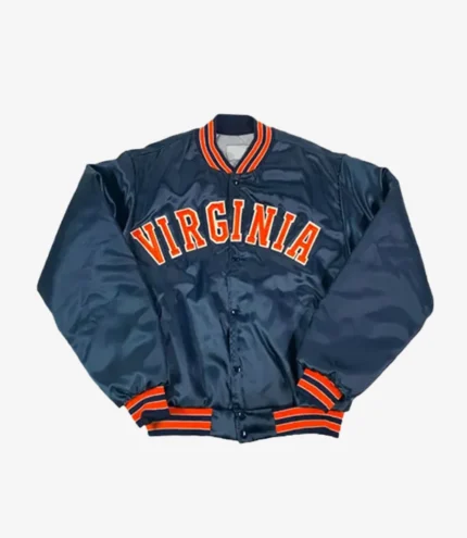 Virginia 80’s Blue Satin Varsity Bomber Jacket For Unisex