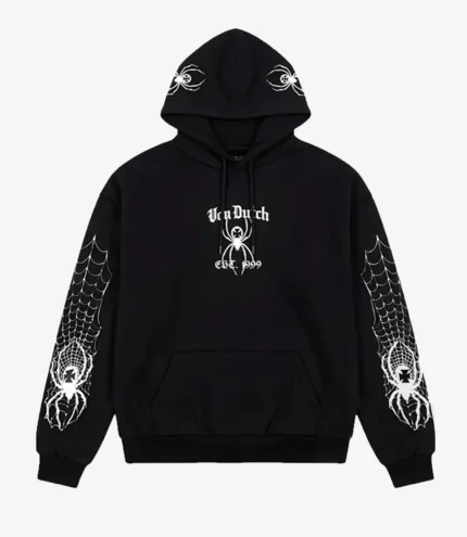 Von Dutch Spider Crest Black Hoodie For Unisex