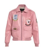 Unisex Avirex Leather Flight Aviator Aura Pink Bomber Jacket