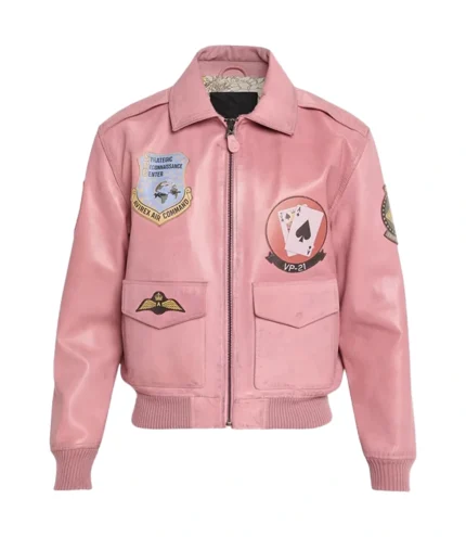 Unisex Avirex Leather Flight Aviator Aura Pink Bomber Jacket