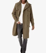 Unisex Double Breasted Notch Lapel Mid-Length Khaki Peacoat