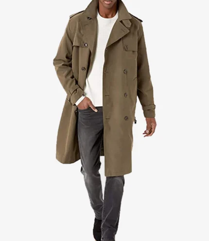 Unisex Double Breasted Notch Lapel Mid-Length Khaki Peacoat
