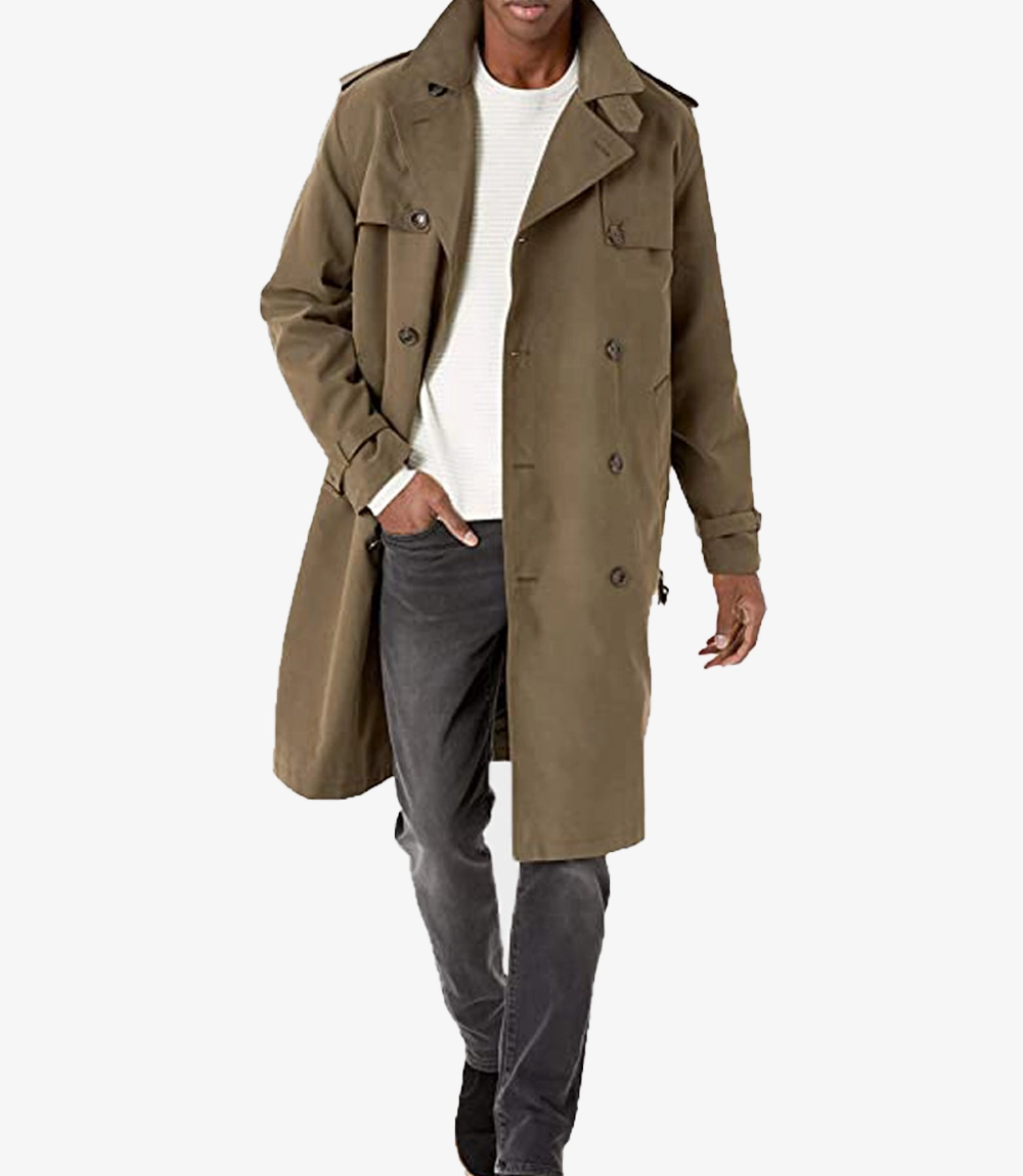 Double Breasted Notch Lapel Mid-Length Khaki Peacoat Unisex Double Breasted Notch Lapel Mid-Length Khaki Peacoat
