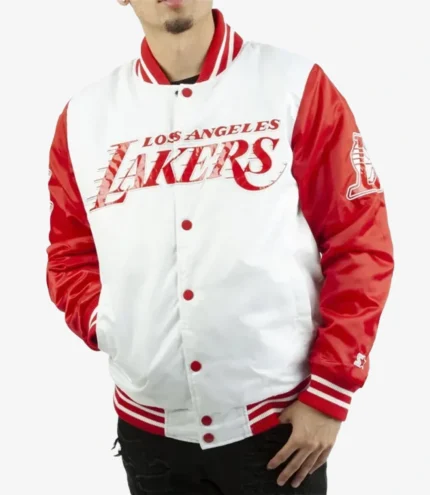 LA Lakers White and Red Satin Jacket For Unisex