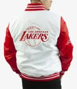 LA Lakers White and Red Satin Jacket