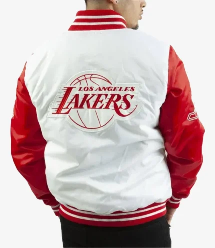 LA Lakers White and Red Satin Jacket