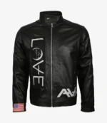 Unisex Love Black Cafe Racer Leather Jacket