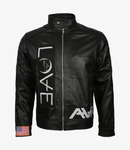 Unisex Love Black Cafe Racer Leather Jacket
