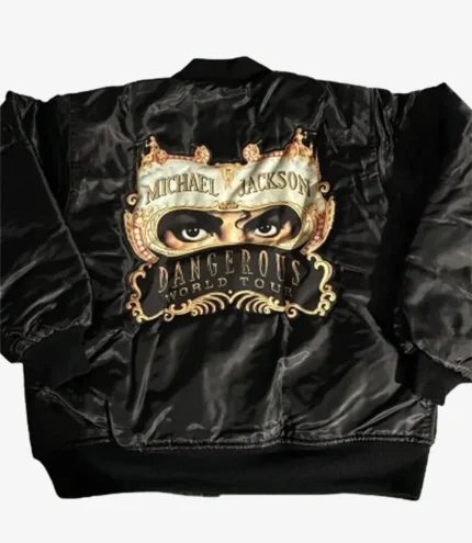 Michael Jackson’s Dangerous Tour Black Satin Bomber Jacket For Unisex