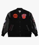 Ny Knicks Black Team Logo Varsity Jacket For Unisex
