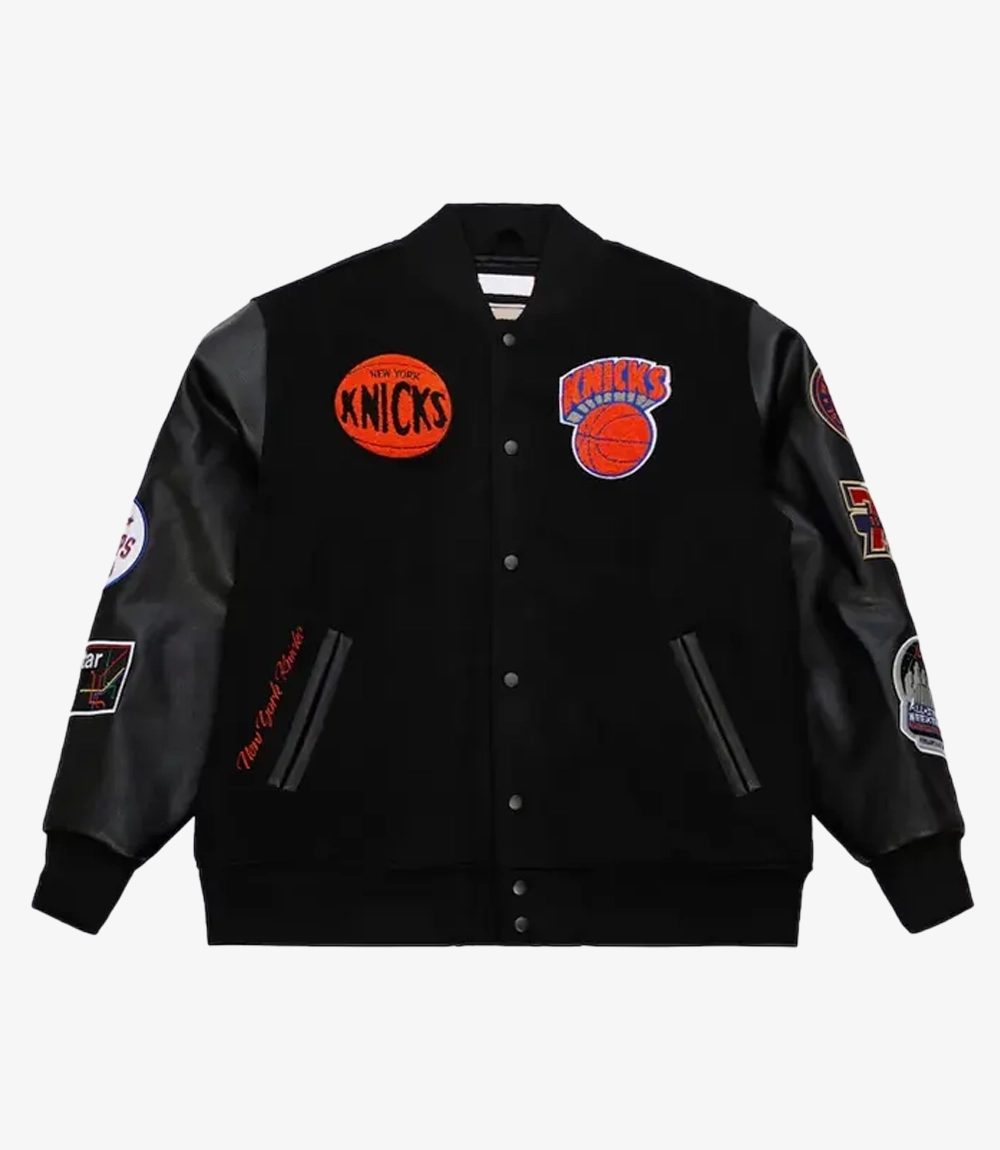 Ny Knicks Black Team Logo Varsity Jacket Ny Knicks Black Team Logo Varsity Jacket For Unisex