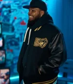 Roots 50th Anniversary Blue Jays Gold Chenille Patches, Toronto Logo, Ribbed Knit Collar Cuffs Hem Black Varsity Jacket For Unisex