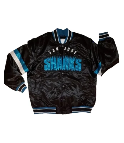 San Jose Sharks Striped Black Satin Jacket For Unisex