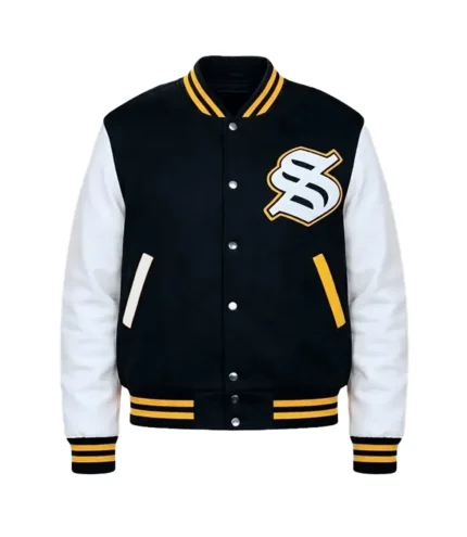 Solflare Black and White Wool Varsity Jacket