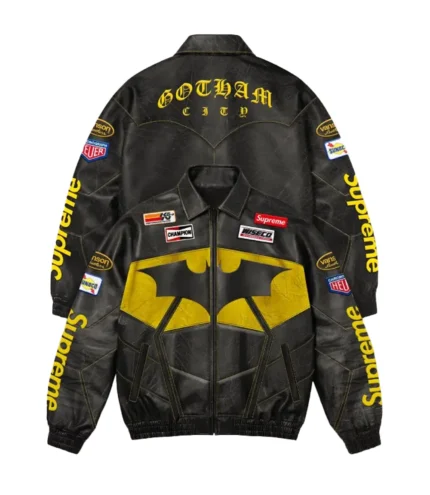 Unisex Supreme x The Batman Gotham City Black Leather Jacket