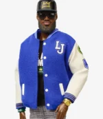 LeBARBIE LeBron James Blue and White Varsity Jacket For Unisex