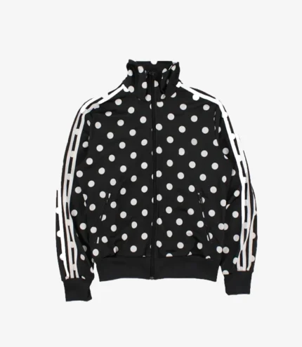 Unisex Vintage Polka Dot Satin Black And White Track Jacket