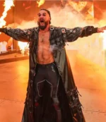 Unisex WWE 2026 WrestleMania 42 Seth Rollins Black Leather Hooded Long Coat