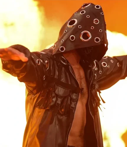 WWE 2026 WrestleMania 42 Seth Rollins Black Leather Hooded Long Coat