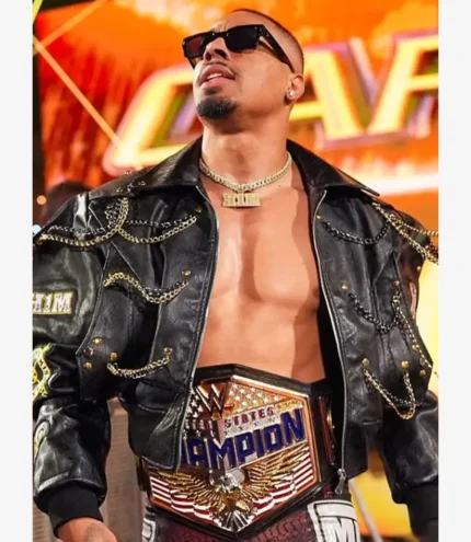 Unisex WWE SmackDown 2026 Carmelo Hayes Chained Melo Don’t Miss Black Leather Jacket