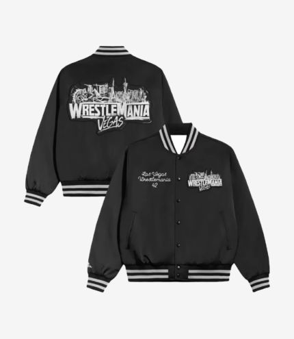 Unisex WWE WrestleMania 42 Las Vegas Black Satin Bomber Jacket