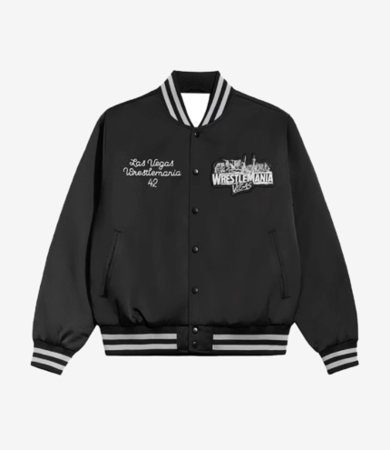 WWE WrestleMania 42 Las Vegas Black Satin Bomber Jacket
