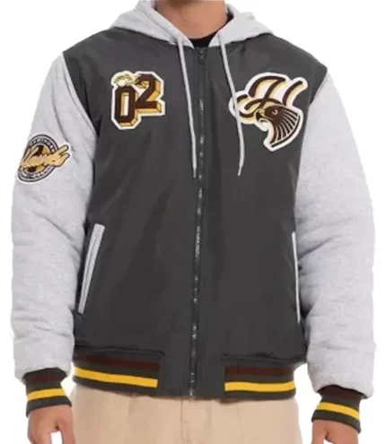 Australian Football League 2026 Hawthorn Hawks Patchwork Grey and White Hooded Bomber Jacket For Unisex