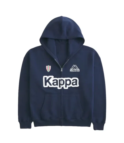 Unisex Hollister x Kappa 2026 Navy Blue Boxy Zip-Up Logo Hoodie