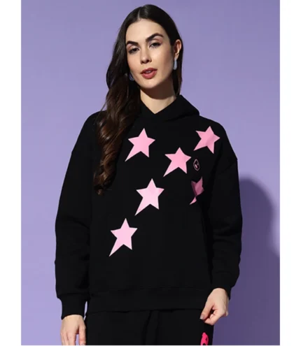 Unisex PINK Stars Black Oversized Hoodie