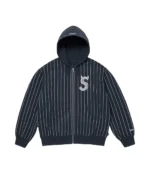 Supreme Devils Logo Navy Blue Stripped Zip Up Hooded Jacket For Unisex