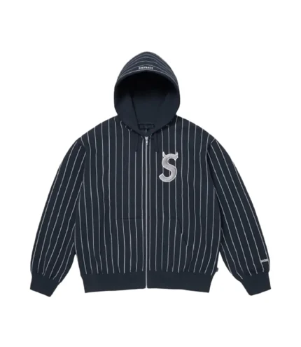Supreme Devils Logo Navy Blue Stripped Zip Up Hooded Jacket For Unisex