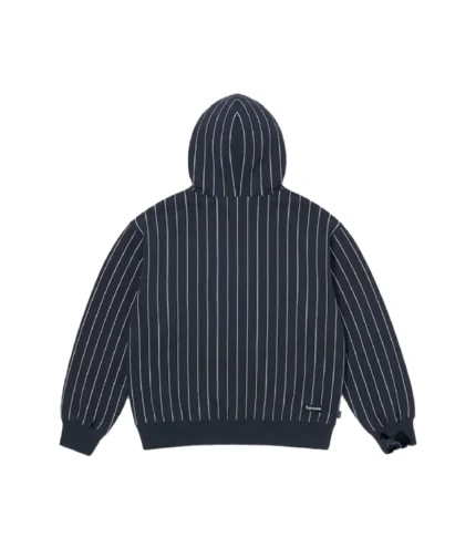 Supreme Devils Logo Navy Blue Stripped Zip Up Hooded Jacket