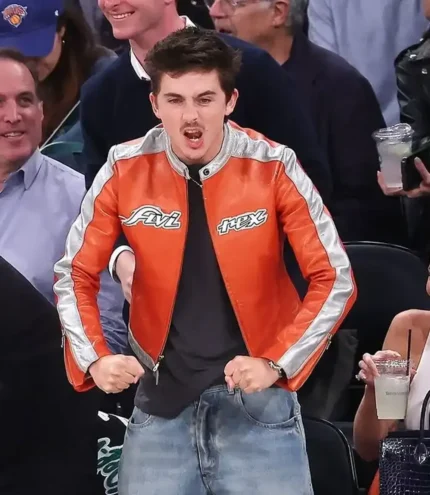 Unisex Timothée Chalamet Avirex Orange Cropped Leather Jacket