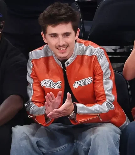 Timothée Chalamet Avirex Orange Cropped Leather Jacket
