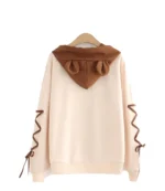 Trendy Cute Bear Ear Kawaii Beige and White Hoodie
