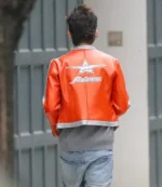 Timothée Chalamet Avirex Orange Cropped Leather Jacket For Unisex