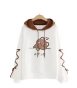 Trendy Cute Bear Ear Kawaii Beige and White Hoodie For Unisex