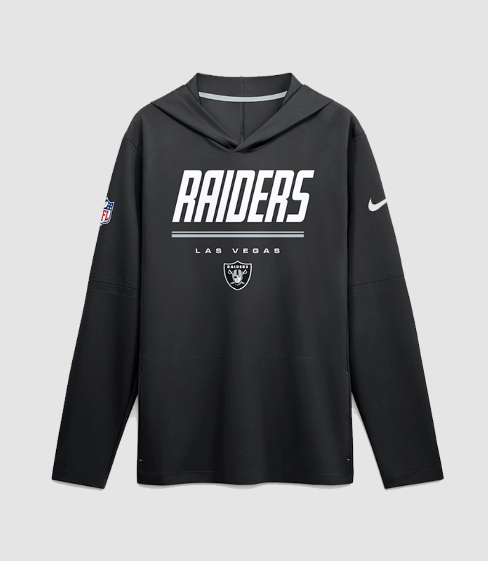 2026 Las Vegas Raiders Sideline Long Sleeve Hooded T-Shirt 2026 Las Vegas Raiders Sideline Long Sleeve Hooded T-Shirt