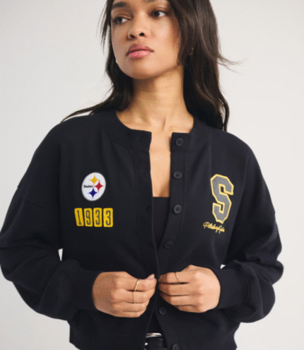 Abercrombie Pittsburgh Steelers Sunday Shrunken Cardigan Jacket 3