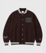BTS TAEHYUNG x Champion Brown Varsity Jacket 1